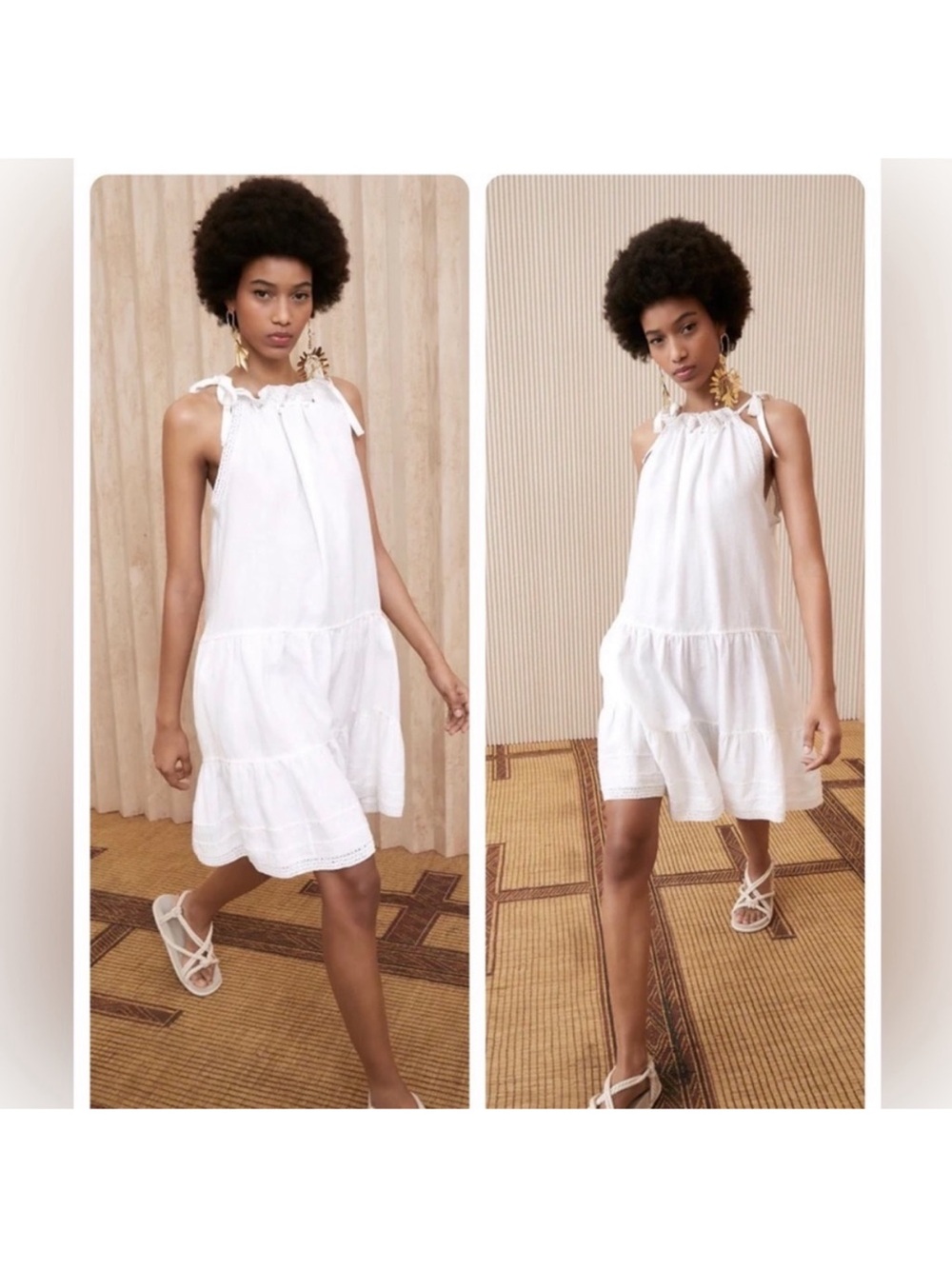 Ulla Johnson White Tie-Shoulder Tiered Mini Dress